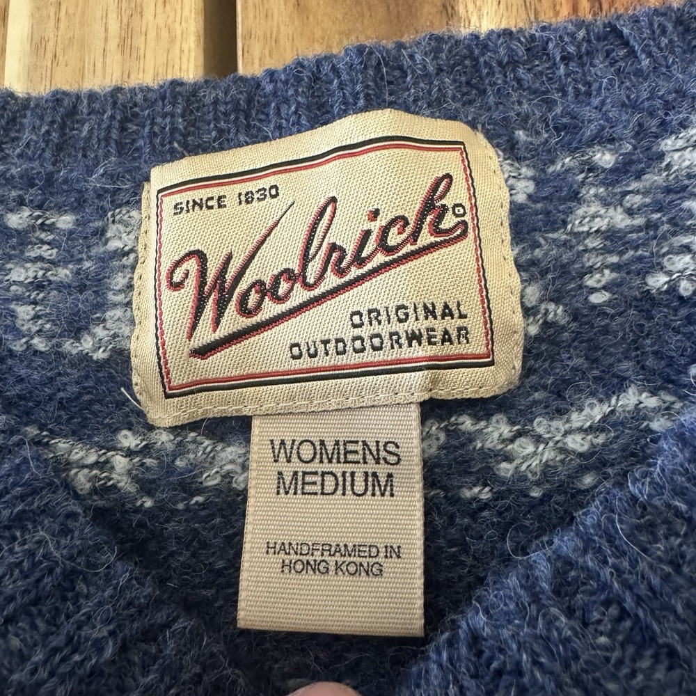 Vintage Woolrich Sweater Womens L Blue Noric Wool Reindeer Snowflake Christmas - Picture 2 of 5